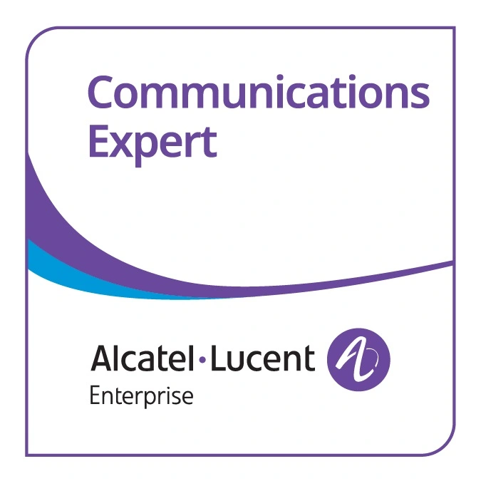 Badge officiel "Communications Expert" Alcatel-Lucent attribué à Planète Télécoms